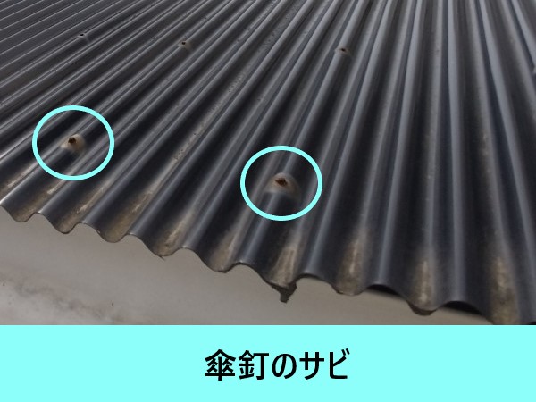 波板固定　傘釘のサビ