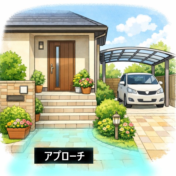 家のアプローチイラスト