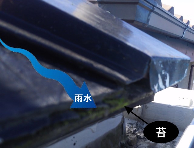 屋根下地に雨があたっている