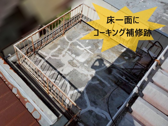 床一面にコーキング補修跡