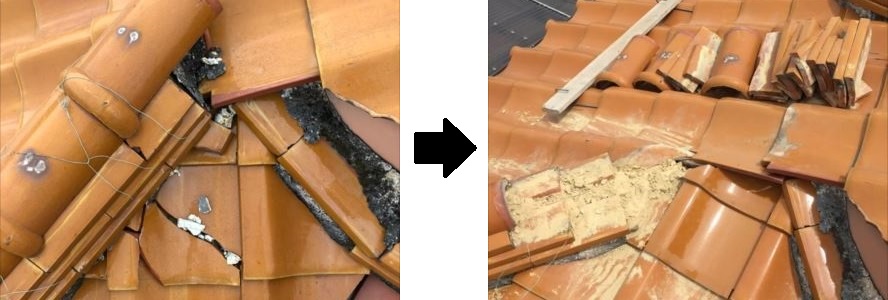 棟一時解体、平瓦の差し替え