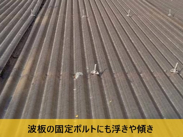波板の固定ボルトにも浮きや傾き