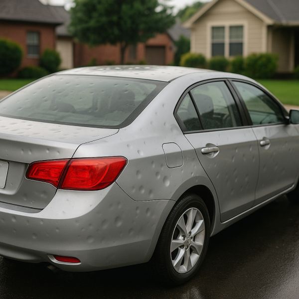 雹で車体が凹んだ