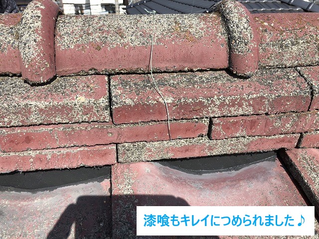 漆喰が劣化していたため、必要箇所には「漆喰の詰め直し工事」を実施