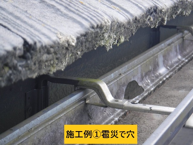 雹災で穴が空いています