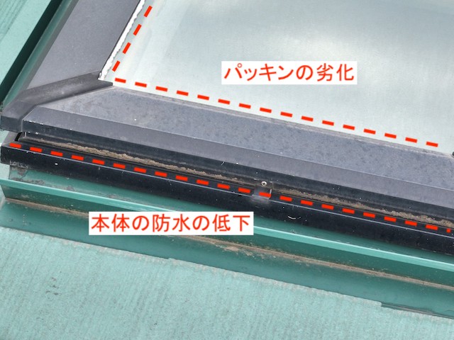 経年で防水性が低下した天窓