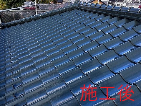 セメント瓦の葺き直し＆塗装　南蛮漆喰で固定力アップ