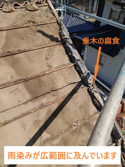 広範囲に及ぶ雨染み