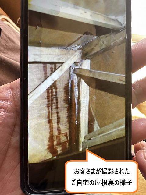 お客さまが撮影した屋根内部の写真