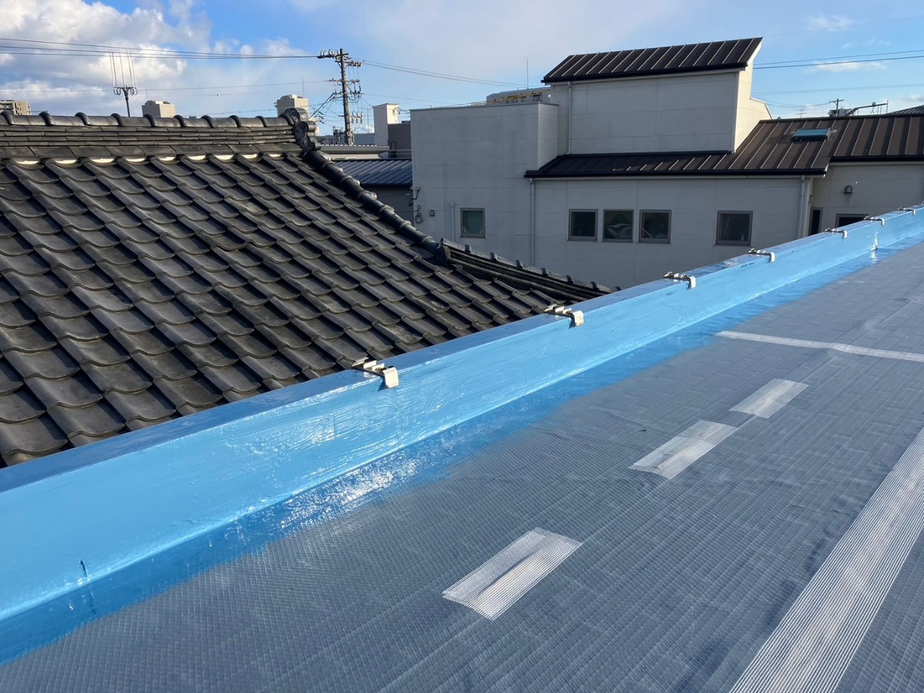 防水材塗布の完了