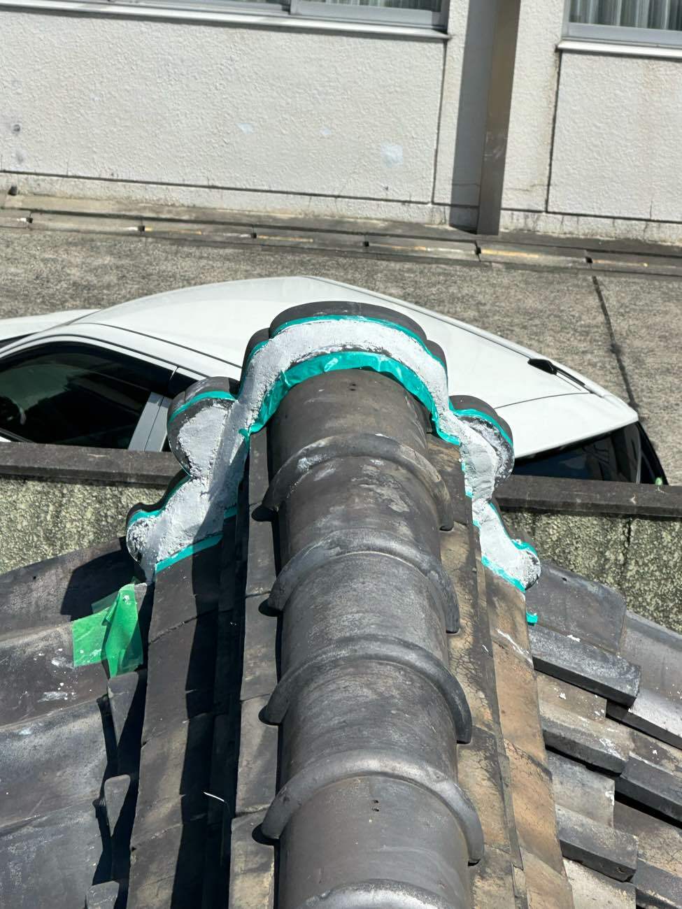 鬼瓦周辺の漆喰補修