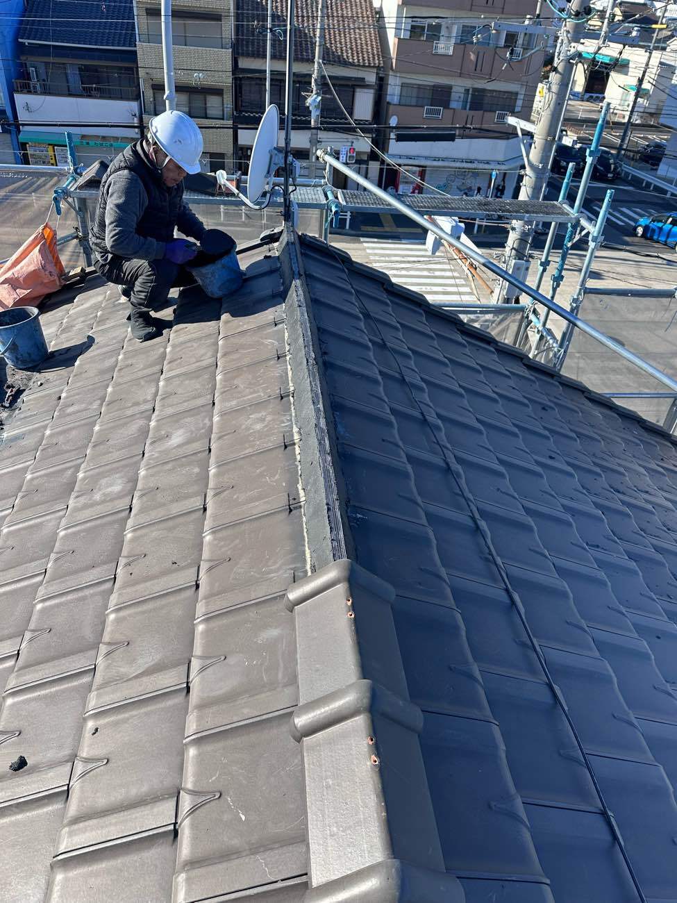 南蛮漆喰を入れた様子