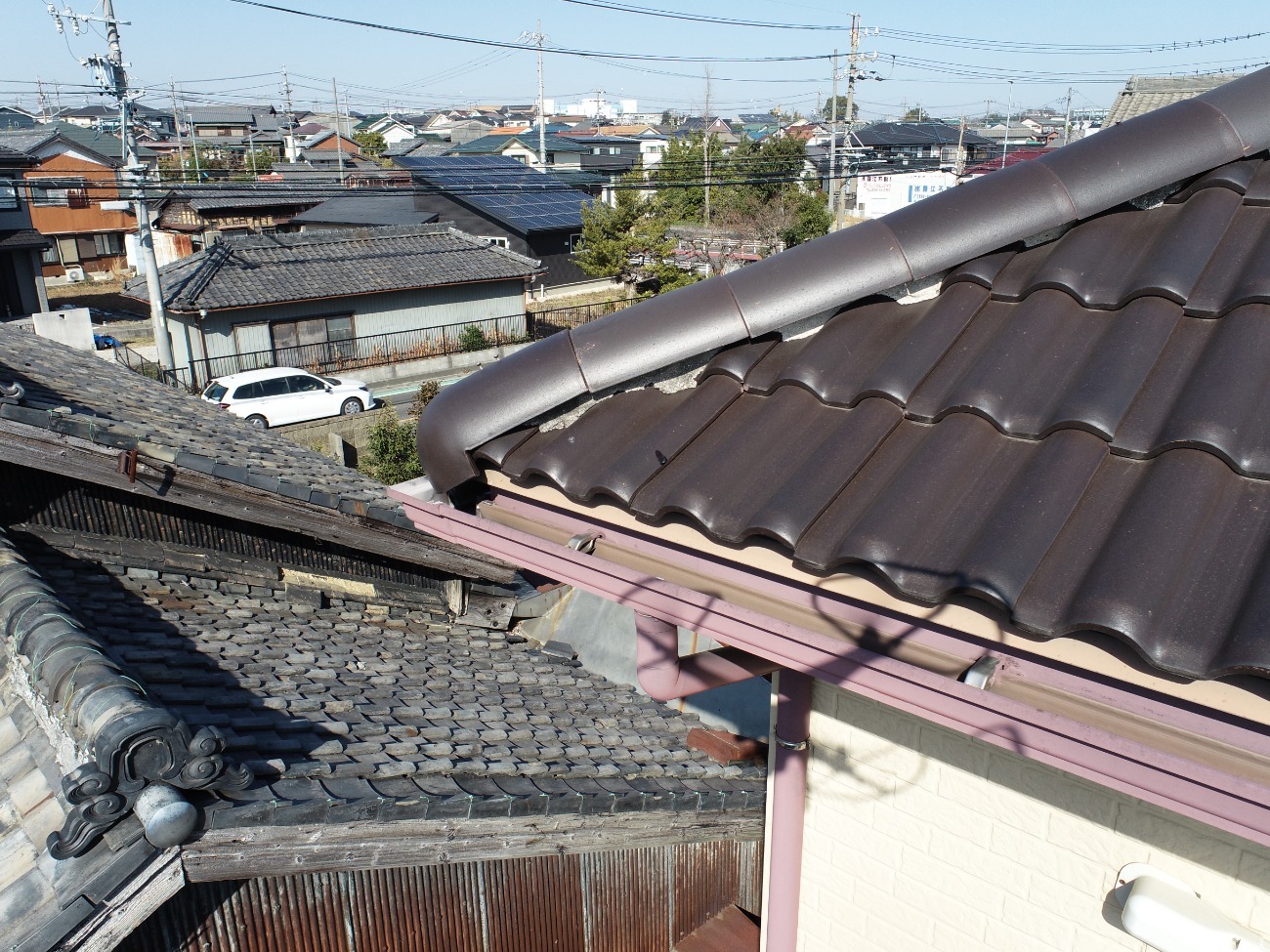 名古屋市中川区 棟先端部分のズレ・漆喰の痩せの様子