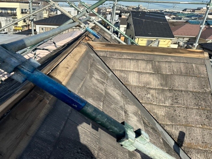 棟板金の撤去と下地の確認