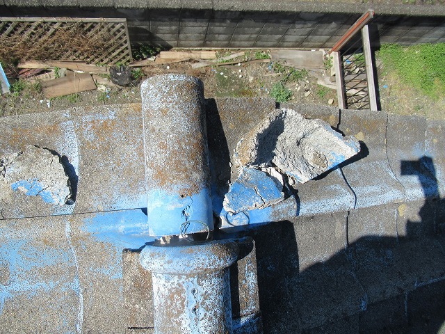 甲府市　鬼瓦破損