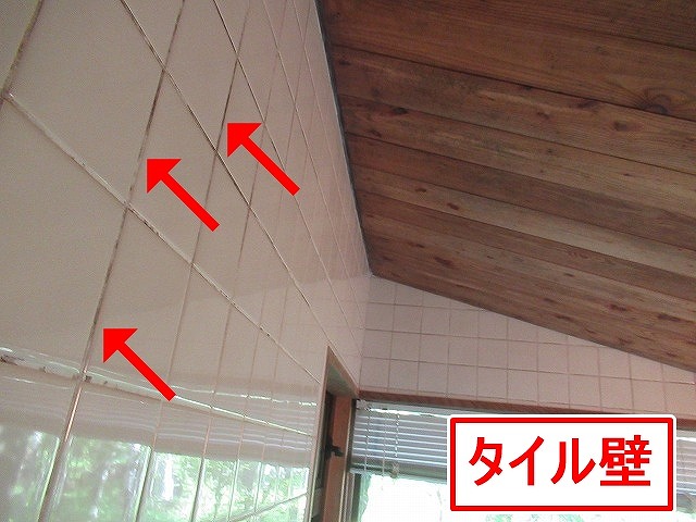 八ヶ岳高原海の口自然郷の別荘でカビの目立つ浴室タイル壁