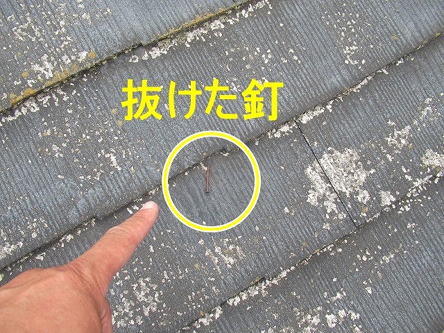 北杜市で棟板金の釘が抜けている様子