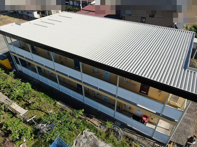 中央市　屋根塗装工事　大型修繕塗装　アパート