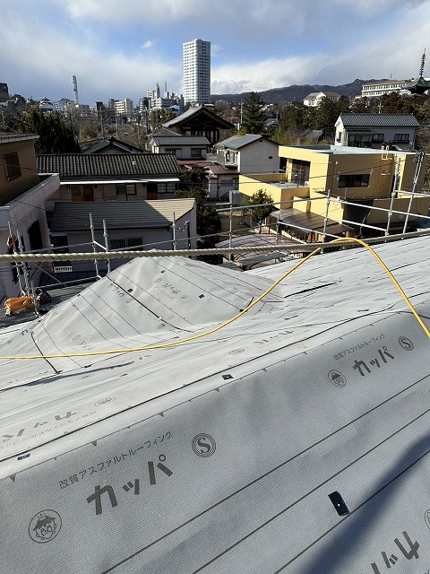 甲府市　施工事例　ルーフィング貼り