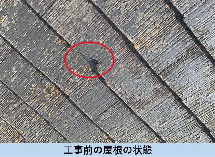 棟板金の固定釘が錆びて浮いています