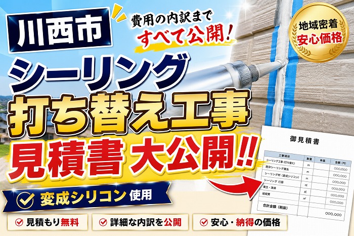 伊丹市でタイル壁の建具廻りを変成シリコンでシール打ち替えする現場の様子