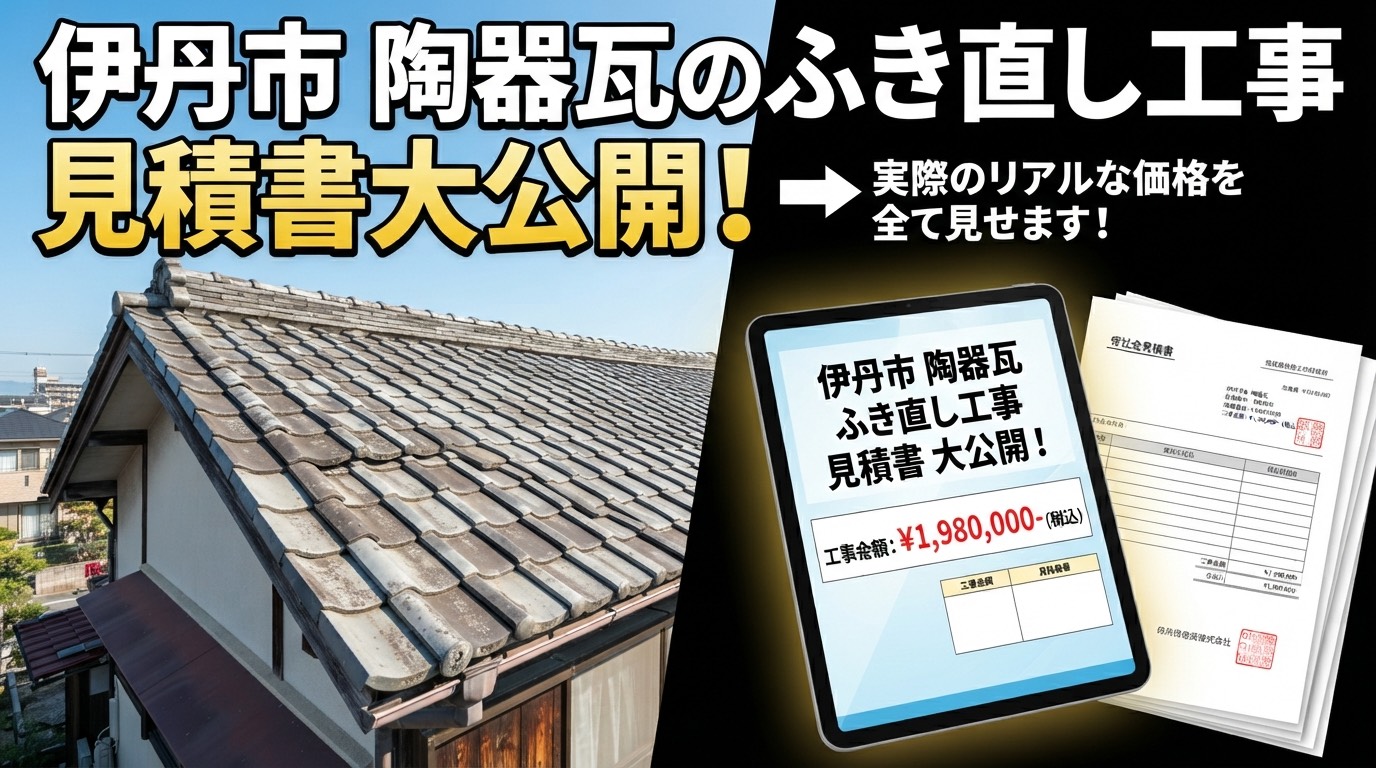 伊丹市で面積17平米の下屋根釉薬瓦の葺き直し工事を行う現場のサムネイル