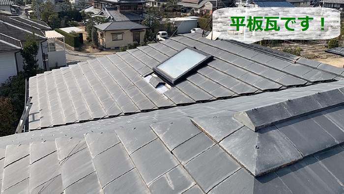 天窓からの雨漏り調査を行う平板瓦