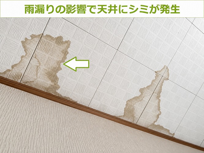 雨漏りの影響で天井にシミ発生