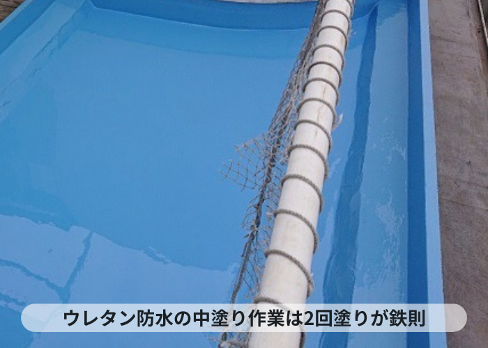 神戸市中央区 陸屋根防水工事で中塗り作業が完了