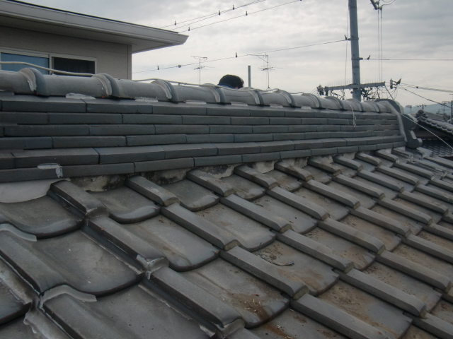 岸和田市土生町のソーラーシステム撤去後の屋根