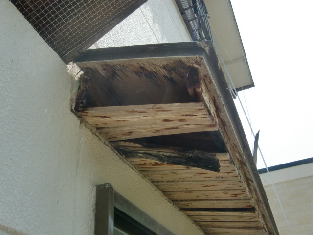 岸和田市の劣化の進んだ庇の復旧工事　1日目