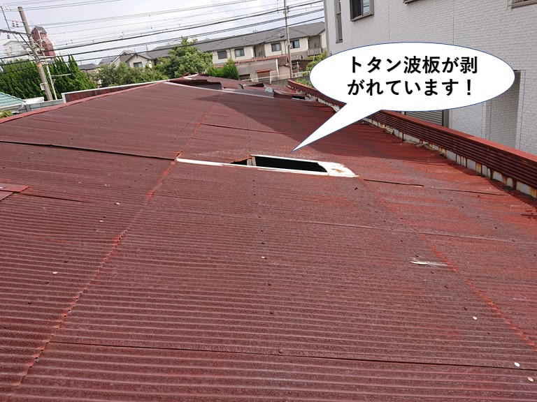 貝塚市のトタン波板がめくれています