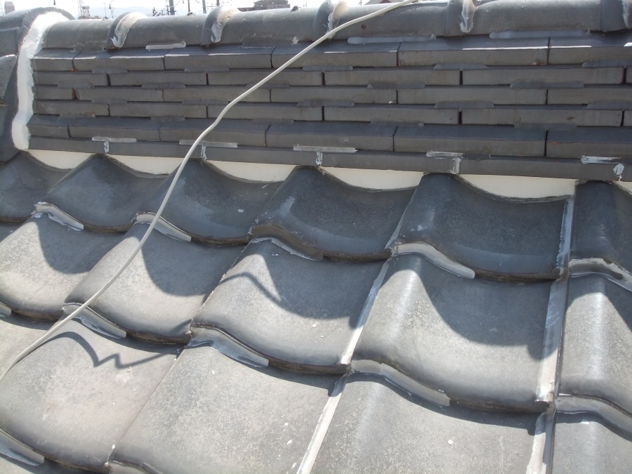 岸和田市土生町の棟の漆喰取替完了