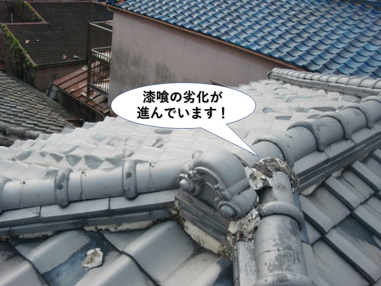 貝塚市の漆喰の劣化が進んでいます