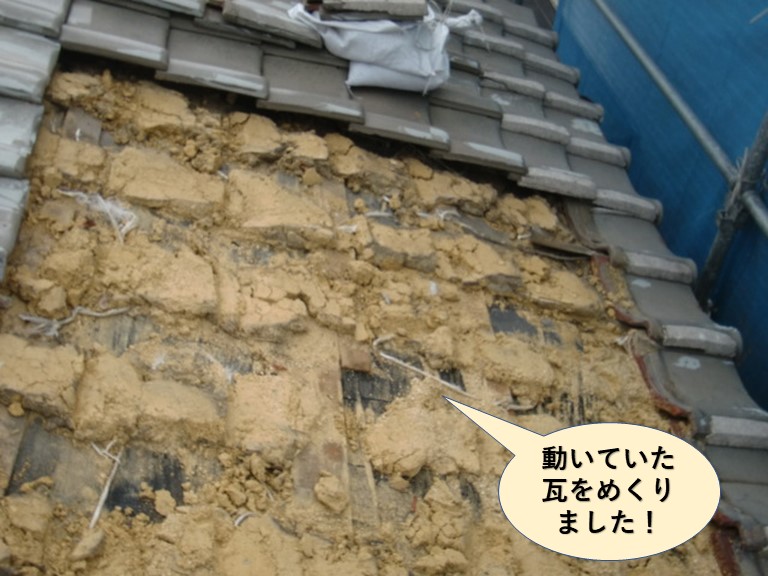 和泉市の動いていた瓦をめくりました