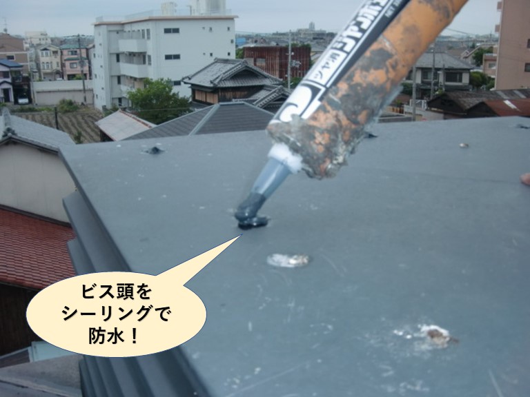 岸和田市のビス頭をシーリングで防水