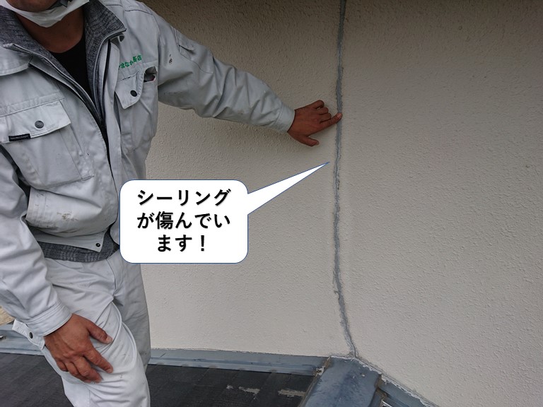 和泉市の外壁のシーリングが傷んでいます