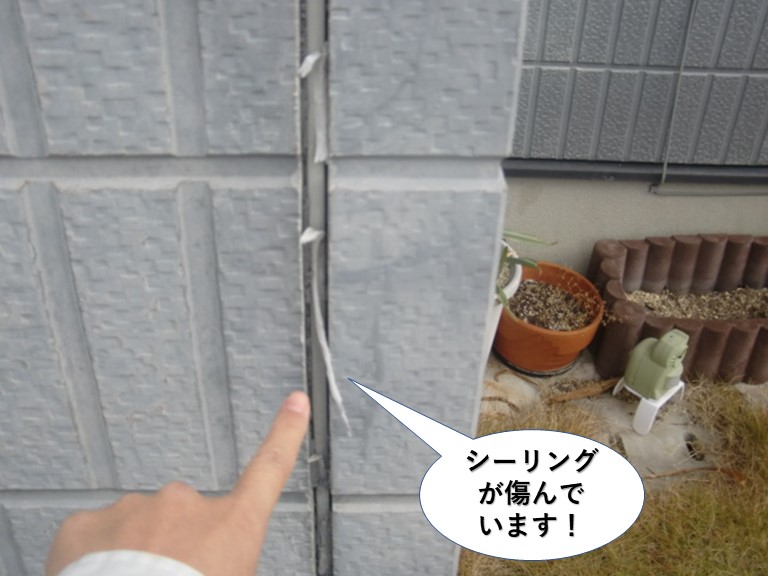 泉大津市の外壁のシーリングが傷んでいます