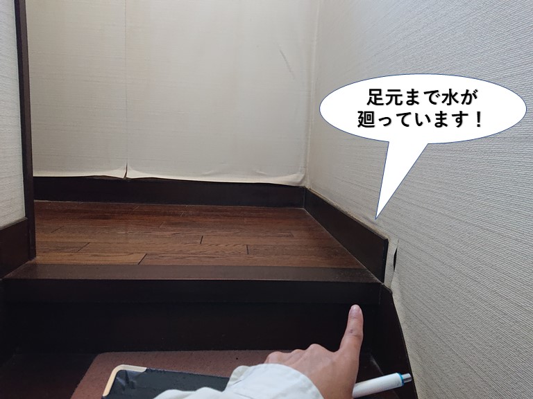 泉大津市の壁の足元まで水が廻っています