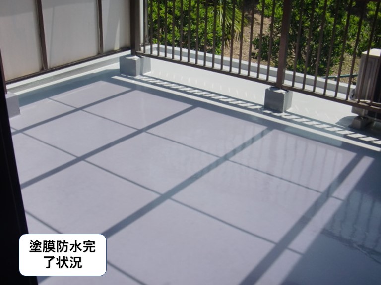 岸和田市のベランダ塗膜防水完了状況