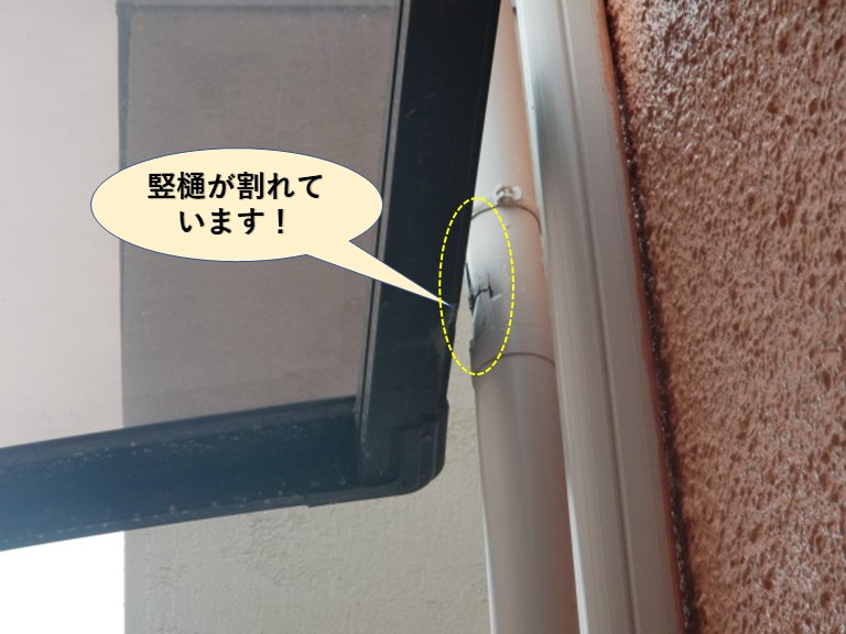 泉佐野市の竪樋が割れています