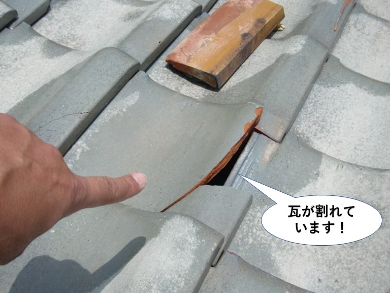 泉佐野市の瓦が割れています