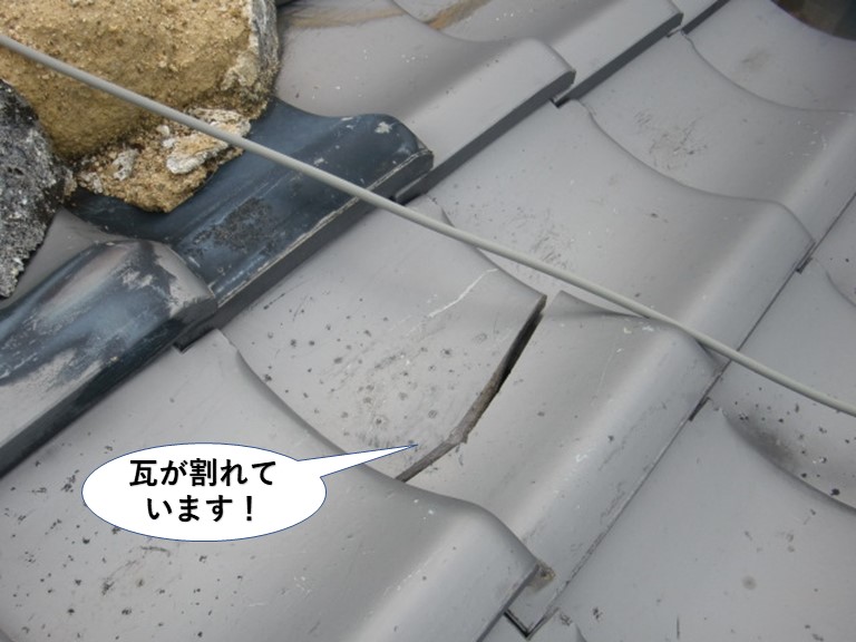 貝塚市の瓦が割れています