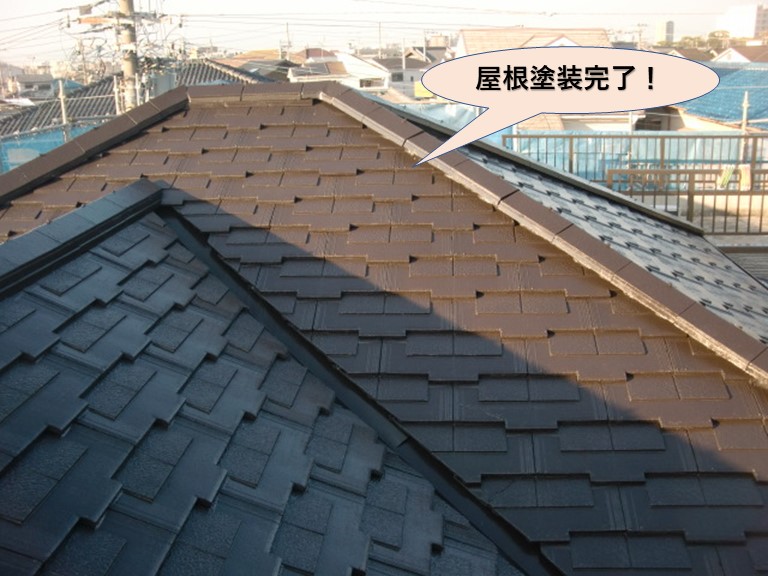 岸和田市のセメント瓦の屋根塗装完了