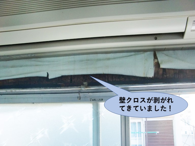 岸和田市の壁クロスが剥がれてきていました