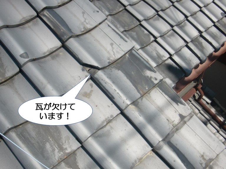 泉佐野市の瓦が欠けています
