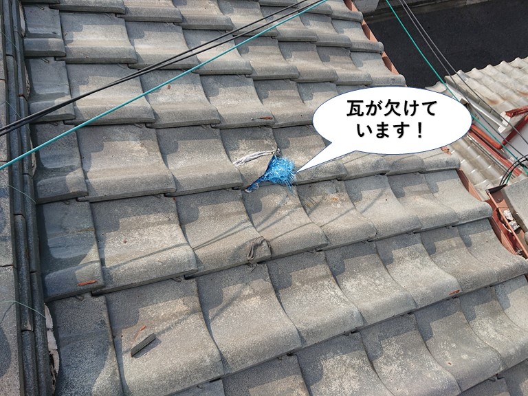 泉佐野市の瓦が欠けています