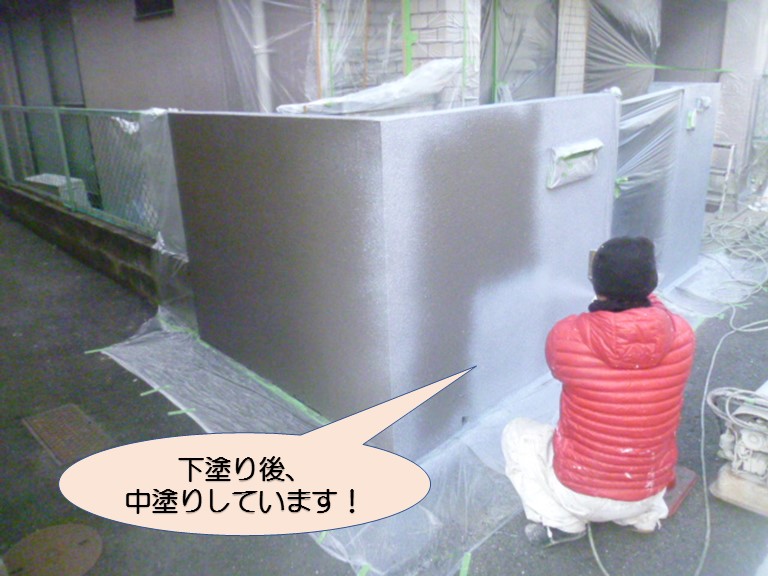 岸和田市紙屋町の家の前の塀塗装