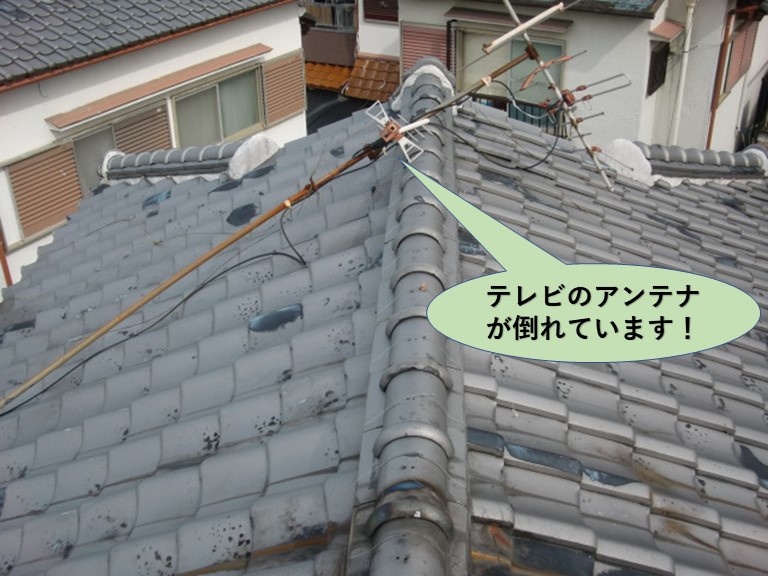 和泉市でテレビのアンテナが倒れています