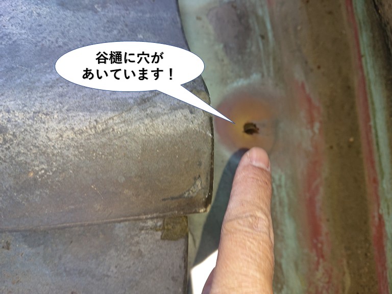 岸和田市の谷樋に穴があいています